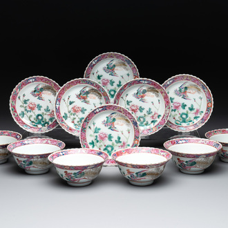 Six Chinese famille rose 'phoenix and peony' bowls and plates for the Straits or Peranakan market, Republic