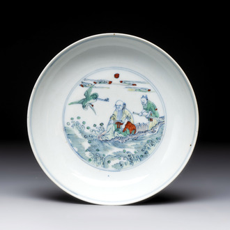 A Chinese doucai 'shoulao' plate, Chenghua mark, Yongzheng