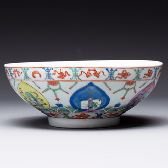 A Chinese famille rose Baragon Tuned bowl, Qianlong mark, 19th C.