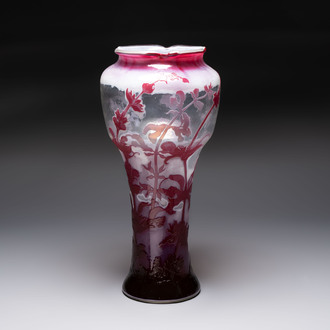 Émile Gallé (1846-1904): A large cameo glass vase with floral design, signed, circa 1900