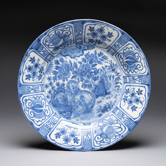 A fine blue and white Dutch Delft Wanli-style 'lion' dish, 17th C.