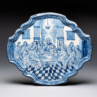 A blue and white Dutch Delft 'The Last Supper' plaque, 18th C.