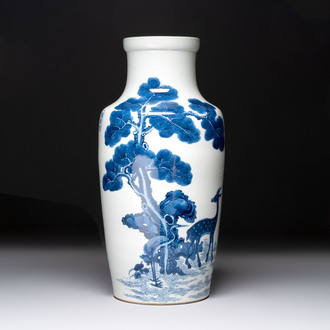 A Chinese blue and white 'He Lu Tong Chun 鶴鹿同春' vase, Tao Cheng Tang 陶成堂 mark, 18/19th C.
