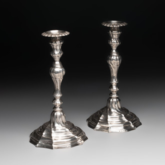 A pair of silver candlesticks, Ghent, dated (17)82