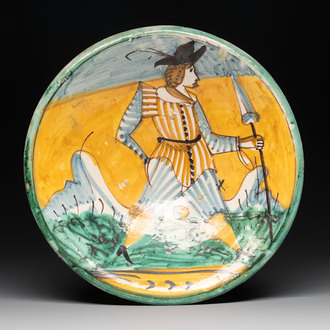 An Italian maiolica 'soldier with spear' dish, Montelupo, 17th C.
