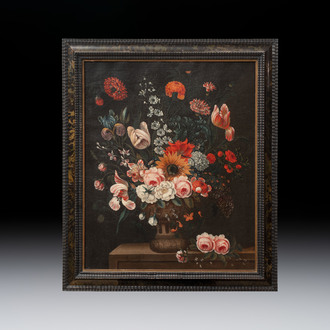 A. v. Wijk (Dutch school): 'Still life with flowers', oil on canvas, 17th C.