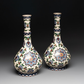 A pair of German Iznik-style bottle vases, ca. 1900