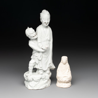A Chinese Dehua blanc de Chine  'Kuixing' group and a Guanyin, 19th C.