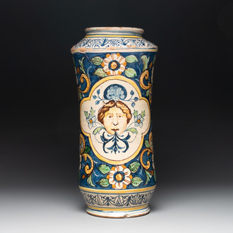A large polychrome Italian maiolica albarello, Caltagirone, 19th C.