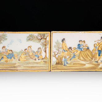 Two Italian maiolica ‘pastoral’ plaques, one dated 1745, Castelli, 18th C.