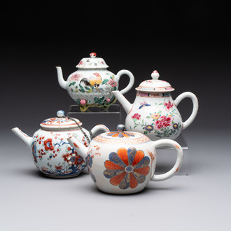 Two Chinese famille rose teapots, an Imari-style teapot and a Dutch-decorated teapot, Yongzheng/Qianlong