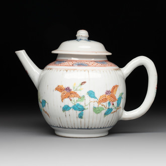 A Chinese famille rose teapot and cover with floral design, Yongzheng/Qianlong