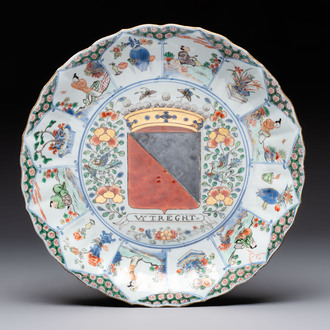 A Chinese famille verte armorial 'Provinces' dish with the arms of Utrecht, Kangxi