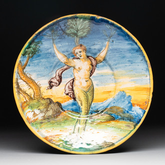 An Italian maiolica 'Daphne' plate, Urbino, 16th C.