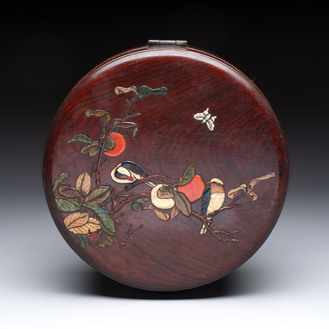 A Chinese hardstone and mother-of-pearl embellished huangli box, 19th C.