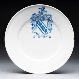 A blue and white Dutch Delft armorial plate with the arms of White for the English market, late 17th C.