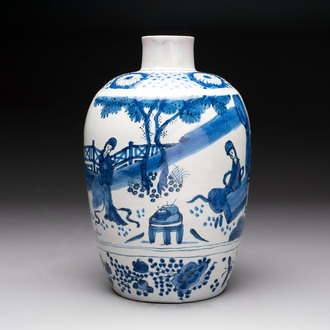 A blue and white Dutch Delft chinoiserie vase, 18th C.