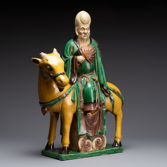 A Chinese sancai-glazed 'Shoulao riding a deer' group, Qing