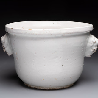 A white French Delftware jardinière, dated August 1770