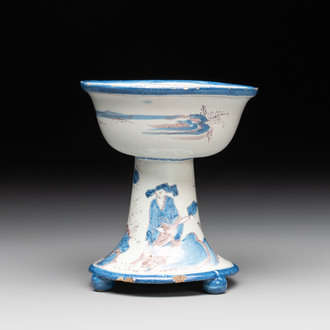 A blue, white and manganese chinoiserie salt, probably Nevers, dated 1732
