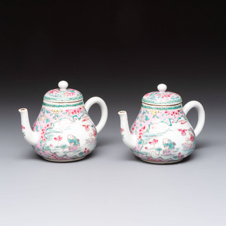 A pair of Chinese famille rose teapots and covers, Yongzheng