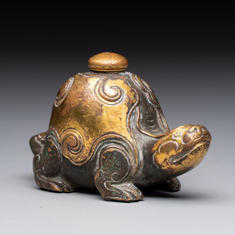 An extremely rare and fine Chinese gilt-bronze tortoise-form water dropper and cover, Song