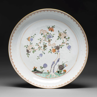 A Chinese famille verte 'flowering tree' dish, Yongzheng