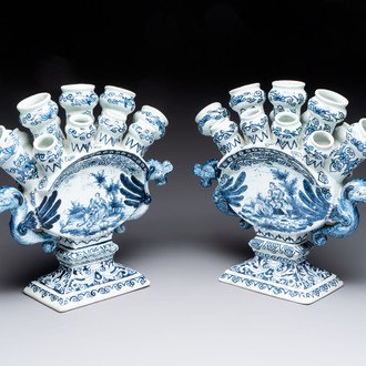 Two blue and white Dutch Delft tulip vases, 19th C.