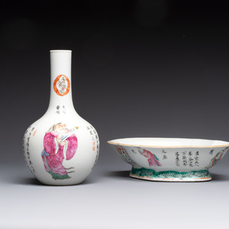 A Chinese famille rose 'Wu Shuang Pu' vase and a tazza, 19/20th C.