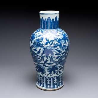 A Chinese blue and white 'dragon' vase, 19th C.