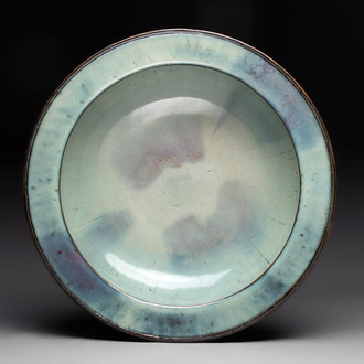 A large Chinese purple-splashed 'jun' basin, Yuan/Ming