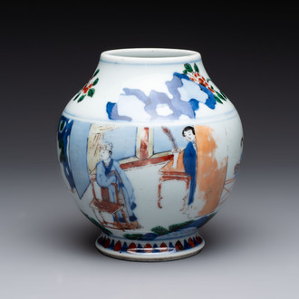A Chinese wucai vase with narrative design, 19th C.