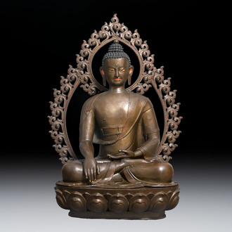 An exceptionally large Nepalese bronze figure of Buddha, 19th C.