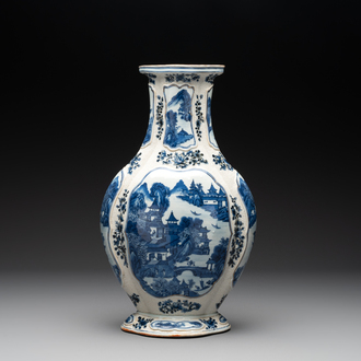 A Chinese blue and white vase depicting the Pearl River and the Whampoa Pagoda, Qianlong mark and of the period
