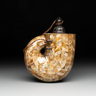 An Indo-Portuguese mother-of-pearl powder horn, Gujarat, 18th C.