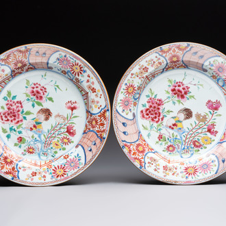 A pair of Chinese famille rose 'rooster' dishes, Yongzheng