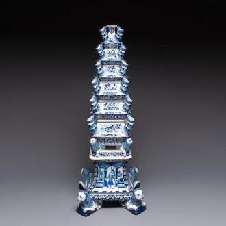 An impressive blue and white Dutch Delft seven-part tulip vase, 19th C.