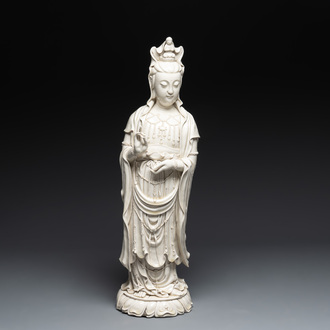 A large Chinese Dehua blanc de Chine Guanyin, He Chaozong and Xuande mark, Republic