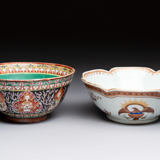 A Chinese Bencharong bowl for the Thai market and an export bowl for the American market, 19th C.