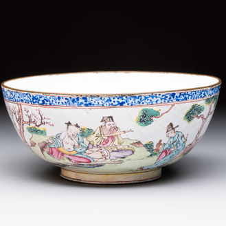A Chinese Canton enamel 'Eight Immortals' bowl, 18th C.