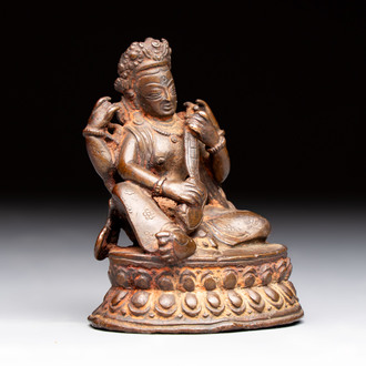 A small Nepalese bronze sculpture of Lokapala Dhritarashtra, 17th C.