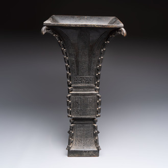 A Chinese bronze 'zun' vase with taotie design, Ming