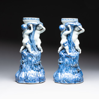 A pair of Chinese blue and white stands after Meissen example, Qianlong