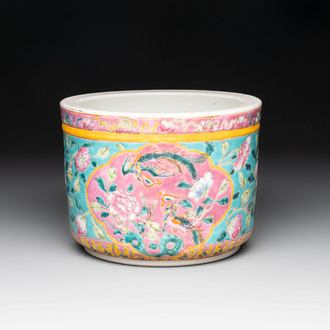 A Chinese famille rose turquoise-ground jardinière for the Straits or Peranakan market, 19th C.