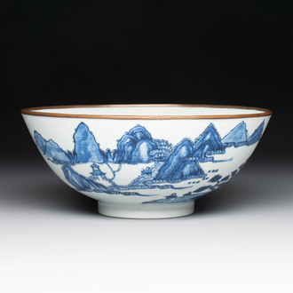 A Chinese 'Bleu de Hue' bowl with the Hai Van mountains for the Vietnamese market, Thanh Ngoan mark for Nguyen Phuc Chu, Kangxi