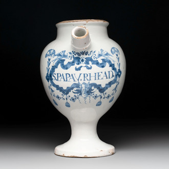 A blue and white Brussels faience drug or syrup jar, inscribed 'S.PAPAV.RHEAD.', ca 1700