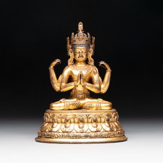 A fine Sino-Tibetan gilt-bronze Buddha, 17/18th C.