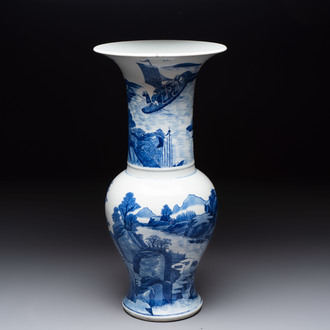 A Chinese blue and white 'riverscape' 'yenyen' vase, 19th C.