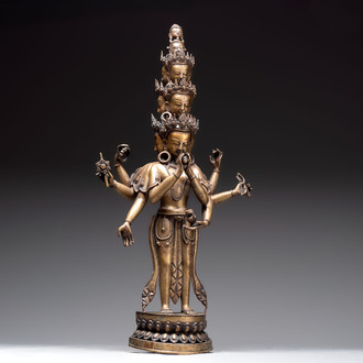A large Nepalese copper alloy Avalokiteshvara, 19/20th C.