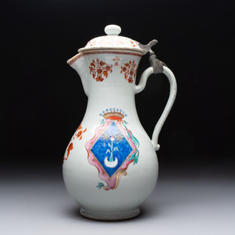 A massive Chinese famille rose armorial ewer with the arms of Perrine for the French market, Qianlong